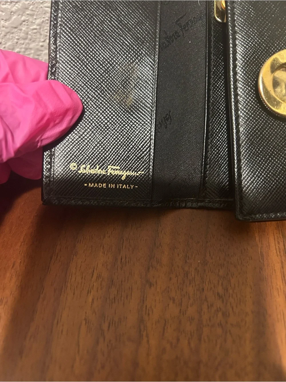 Salvatore Ferragamo Black Leather Key & Card Holder with Gold Gancini